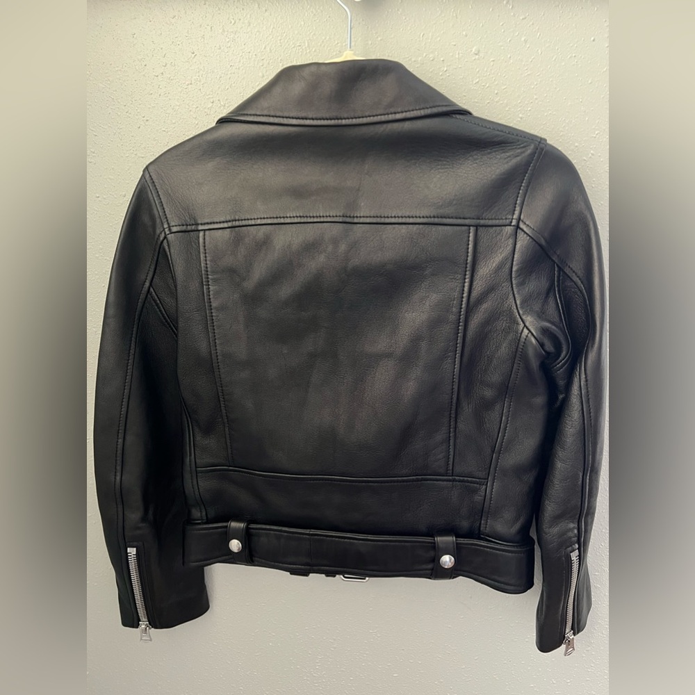 ACNE Studios Mock Core Leather Moto Jacket in Black Women’s Size 2 New - Picture 4 of 13